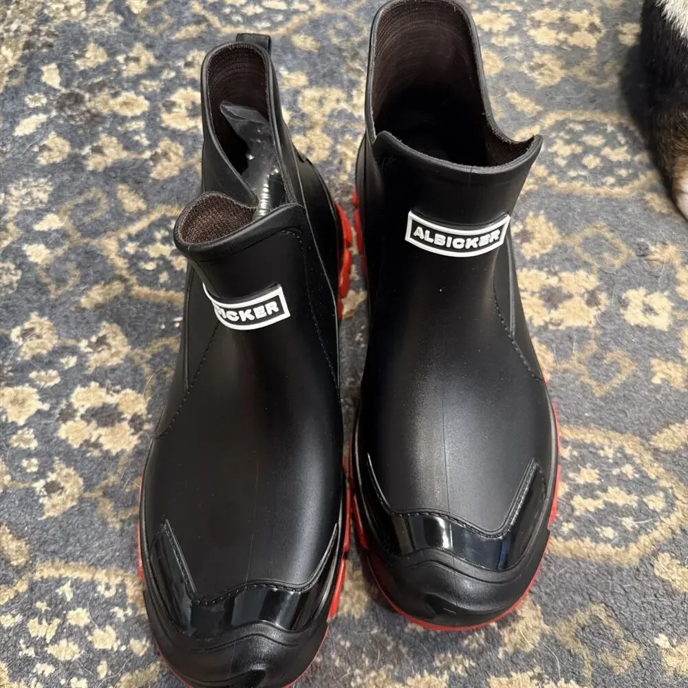 Waterproof Rain Boots Black/Red Size US 9.5 EUR 43 Brand New - ALBICKER